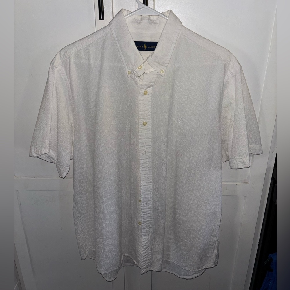 Ralph Lauren White Textured Short-Sleeve Button-Down Shirt